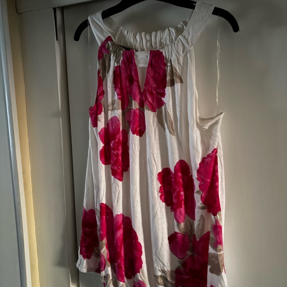 INC Floral Sleeveless Top - Pink and White